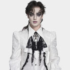 DEVIL FASHION Men's Gothic Cross Beaded Neckwear White