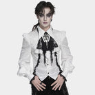 DEVIL FASHION Men's Gothic Cross Beaded Neckwear White