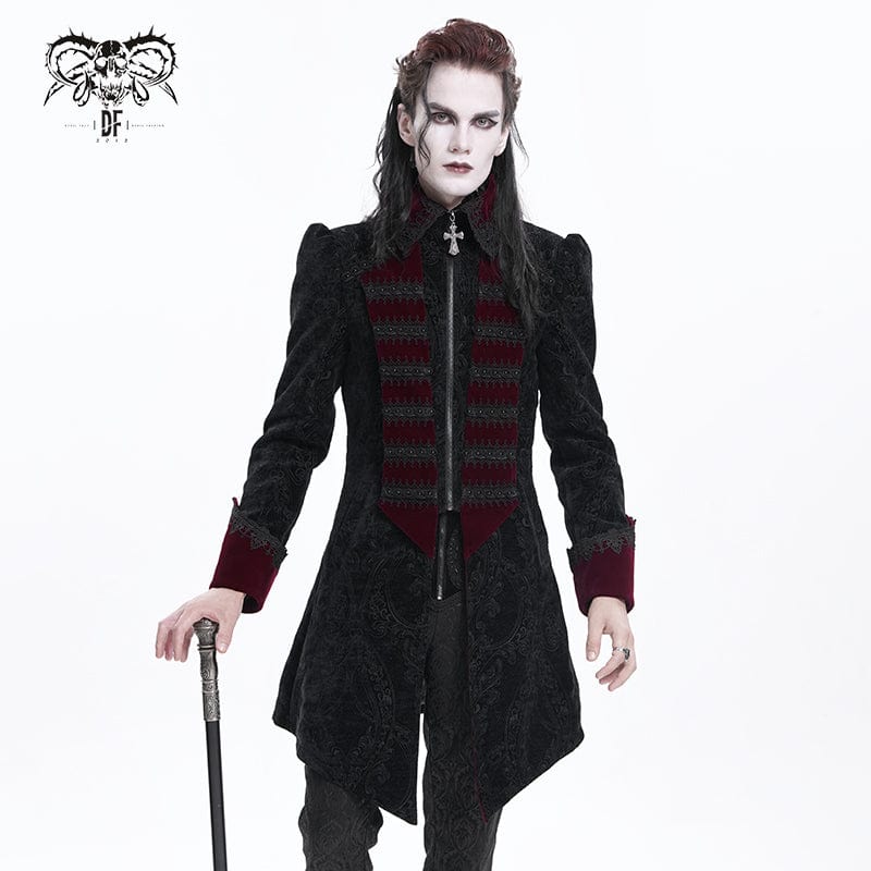 DEVIL FASHION Men's Gothic Cross Crochet Jacket Black Red