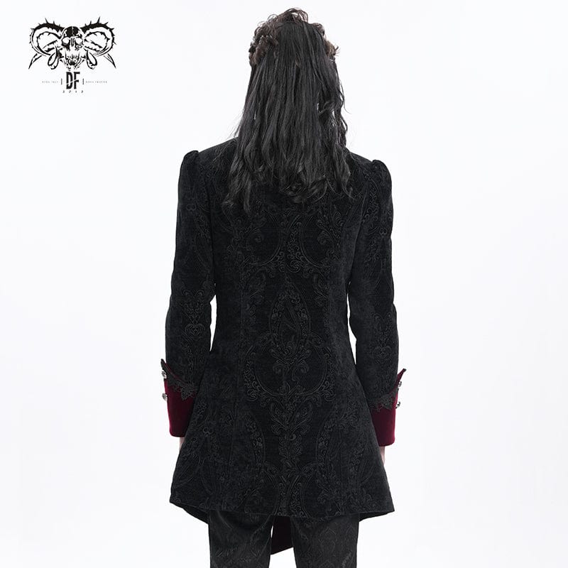 DEVIL FASHION Men's Gothic Cross Crochet Jacket Black Red