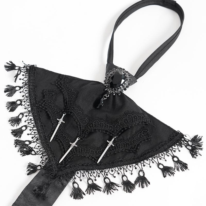 DEVIL FASHION Men's Gothic Cross Embroidered Tassel Necktie