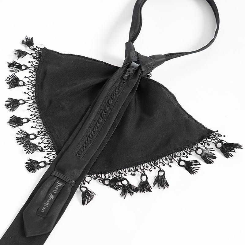 DEVIL FASHION Men's Gothic Cross Embroidered Tassel Necktie