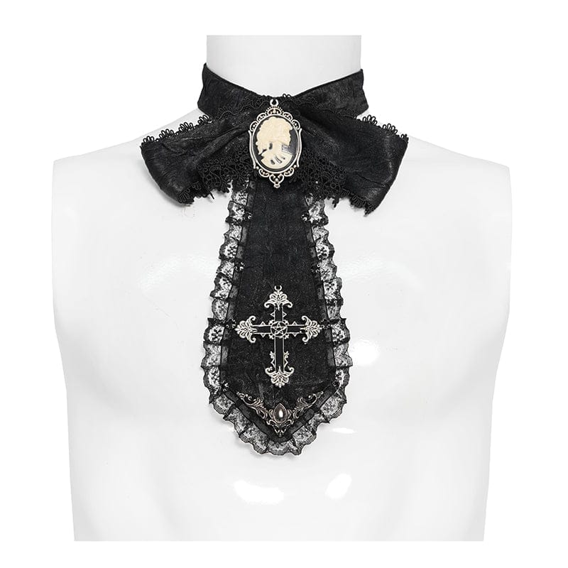 DEVIL FASHION Men's Gothic Cross Lace Ruffled Neckwear Black