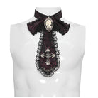 DEVIL FASHION Men's Gothic Cross Lace Ruffled Neckwear Red