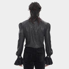 DEVIL FASHION Men's Gothic Cross Spider Turn-down Collar Bishop Sleeved Shirt Black