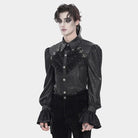 DEVIL FASHION Men's Gothic Cross Spider Turn-down Collar Bishop Sleeved Shirt Black