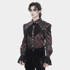 DEVIL FASHION Men's Gothic Cross Spider Turn-down Collar Bishop Sleeved Shirt Red