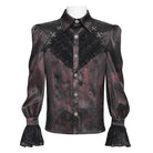 DEVIL FASHION Men's Gothic Cross Spider Turn-down Collar Bishop Sleeved Shirt Red
