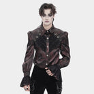 DEVIL FASHION Men's Gothic Cross Spider Turn-down Collar Bishop Sleeved Shirt Red