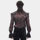 DEVIL FASHION Men's Gothic Cross Spider Turn-down Collar Bishop Sleeved Shirt Red