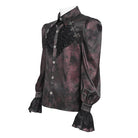 DEVIL FASHION Men's Gothic Cross Spider Turn-down Collar Bishop Sleeved Shirt Red