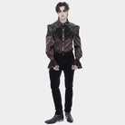 DEVIL FASHION Men's Gothic Cross Spider Turn-down Collar Bishop Sleeved Shirt Red