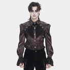 DEVIL FASHION Men's Gothic Cross Spider Turn-down Collar Bishop Sleeved Shirt Red