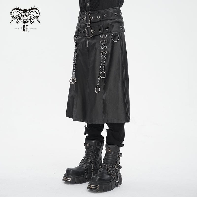 DEVIL FASHION Men's Gothic Double-belt Side Slit Skirt