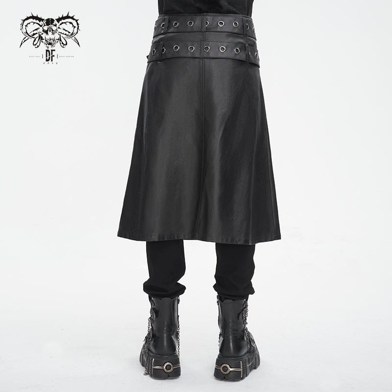 DEVIL FASHION Men's Gothic Double-belt Side Slit Skirt