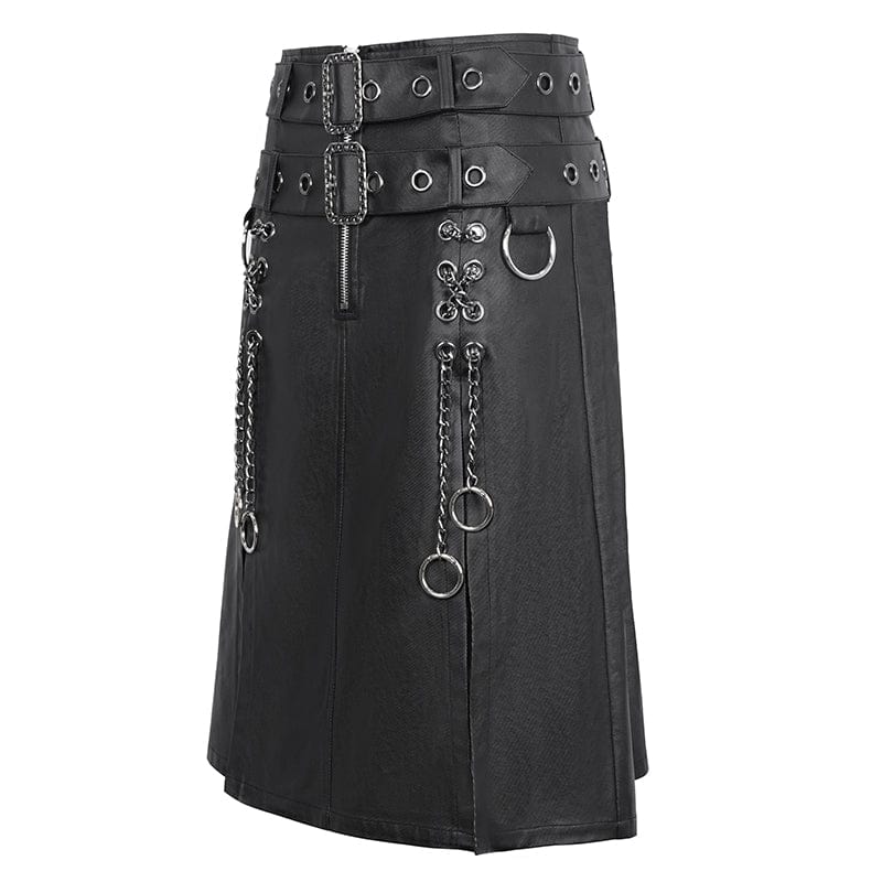 DEVIL FASHION Men's Gothic Double-belt Side Slit Skirt