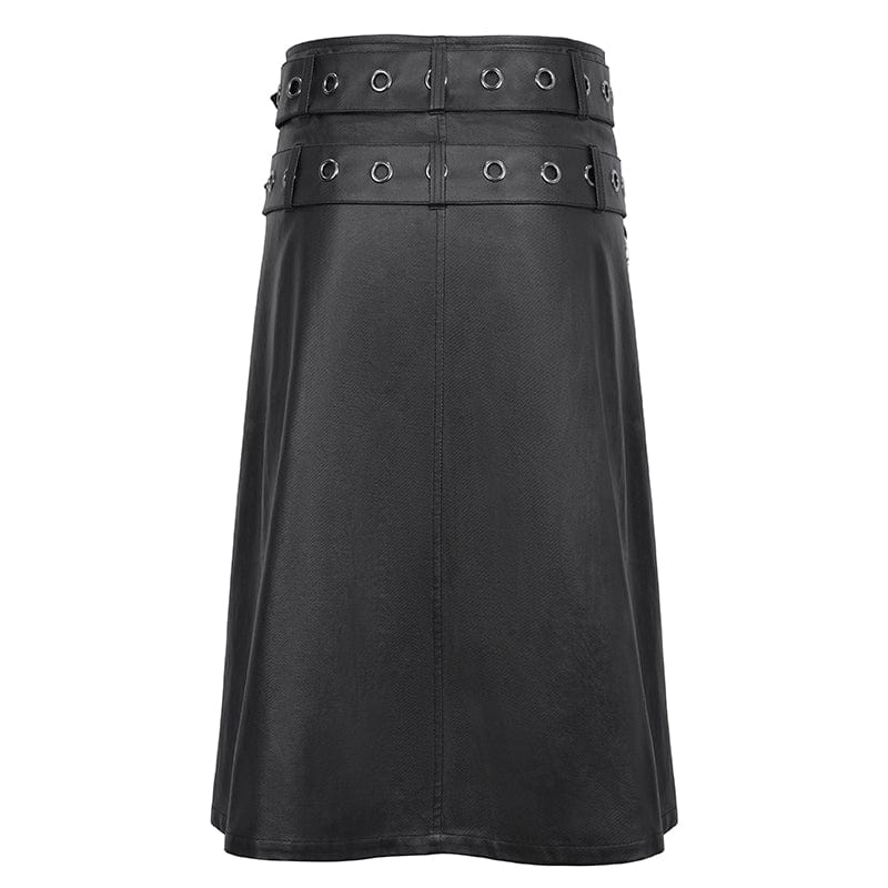 DEVIL FASHION Men's Gothic Double-belt Side Slit Skirt