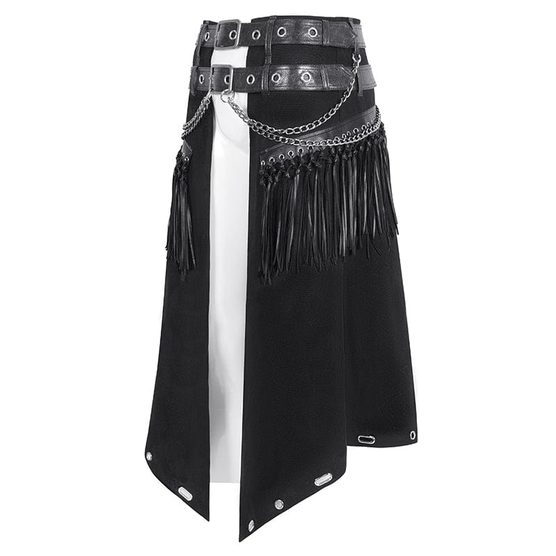 DEVIL FASHION Men's Gothic Double-belt Tassels Kilt