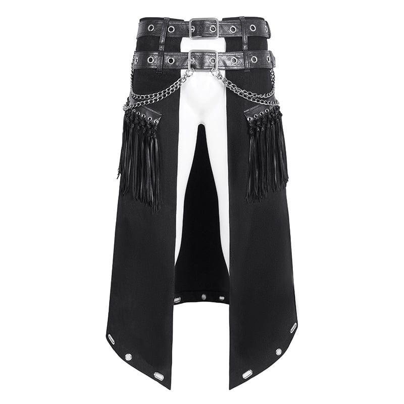 DEVIL FASHION Men's Gothic Double-belt Tassels Kilt