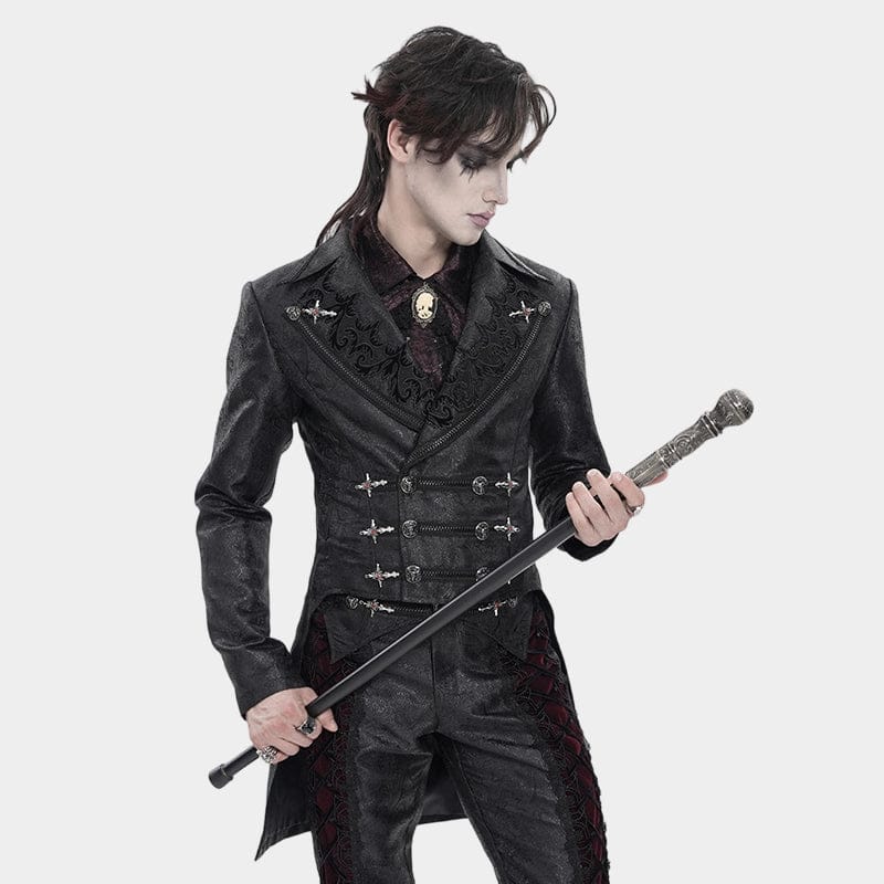DEVIL FASHION Men's Gothic Double-Breasted Notched Lapel Cross Jacket