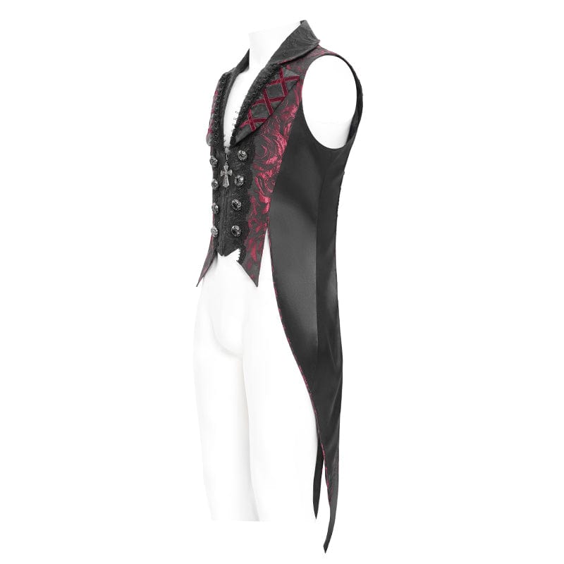 DEVIL FASHION Men's Gothic Double Color Rose Swallow-tailed Waistcoat