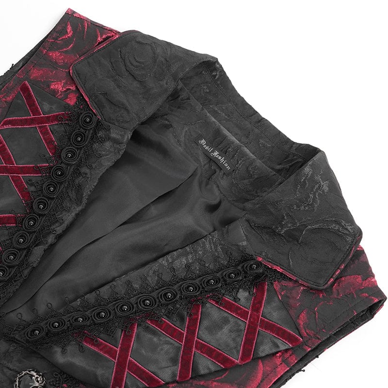 DEVIL FASHION Men's Gothic Double Color Rose Swallow-tailed Waistcoat