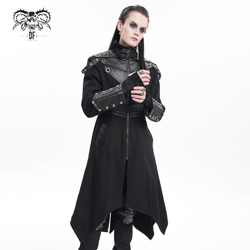 DEVIL FASHION Men's Gothic Eyelets Buckle-up Ring Coat