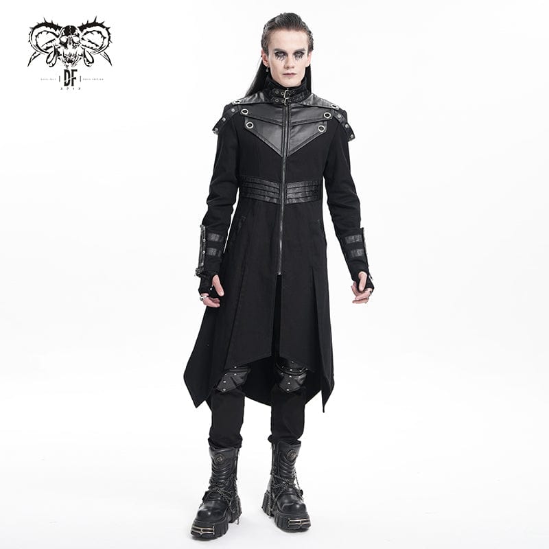 DEVIL FASHION Men's Gothic Eyelets Buckle-up Ring Coat