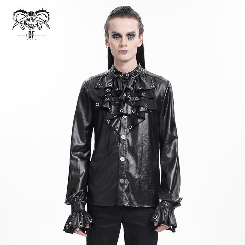 DEVIL FASHION Men's  Gothic Eyelets Buckle-up Shirt