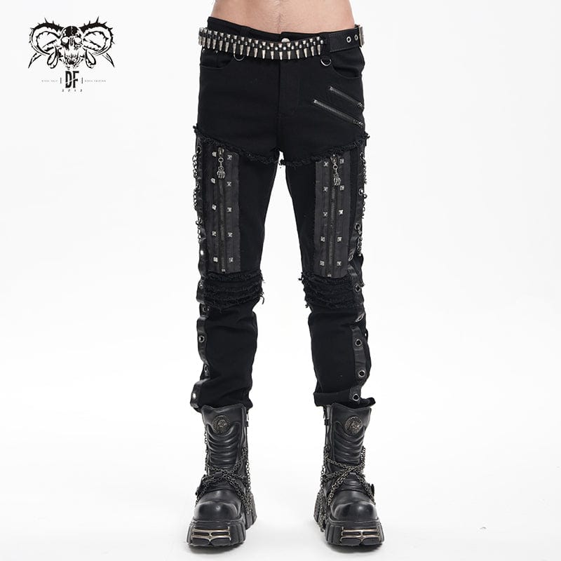 DEVIL FASHION Men's Gothic Eyelets Chains Studs Trousers