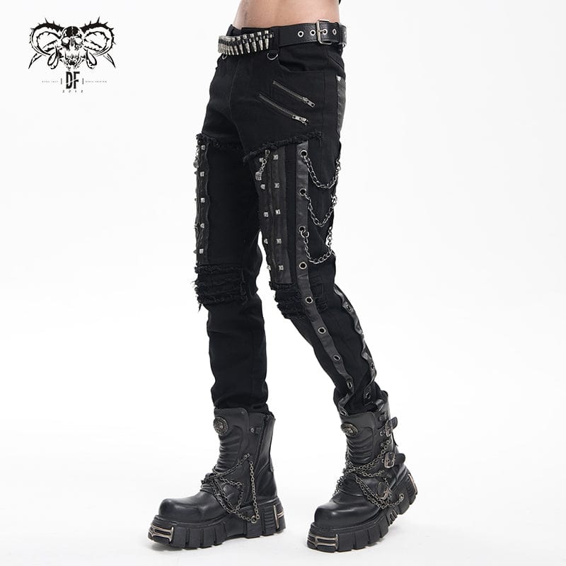 DEVIL FASHION Men's Gothic Eyelets Chains Studs Trousers