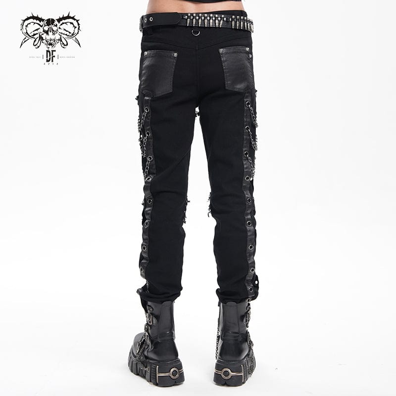 DEVIL FASHION Men's Gothic Eyelets Chains Studs Trousers