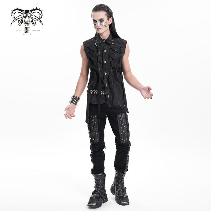 DEVIL FASHION Men's Gothic Eyelets Chains Studs Trousers