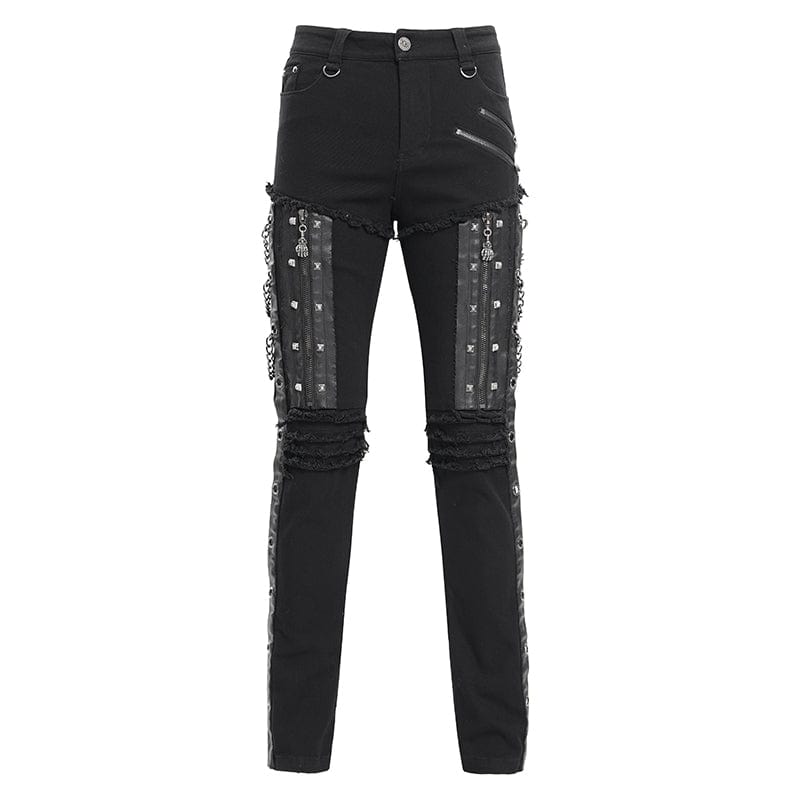 DEVIL FASHION Men's Gothic Eyelets Chains Studs Trousers