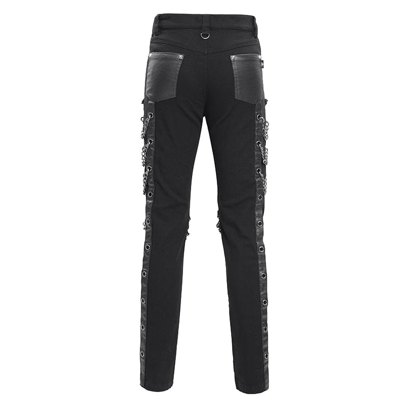 DEVIL FASHION Men's Gothic Eyelets Chains Studs Trousers