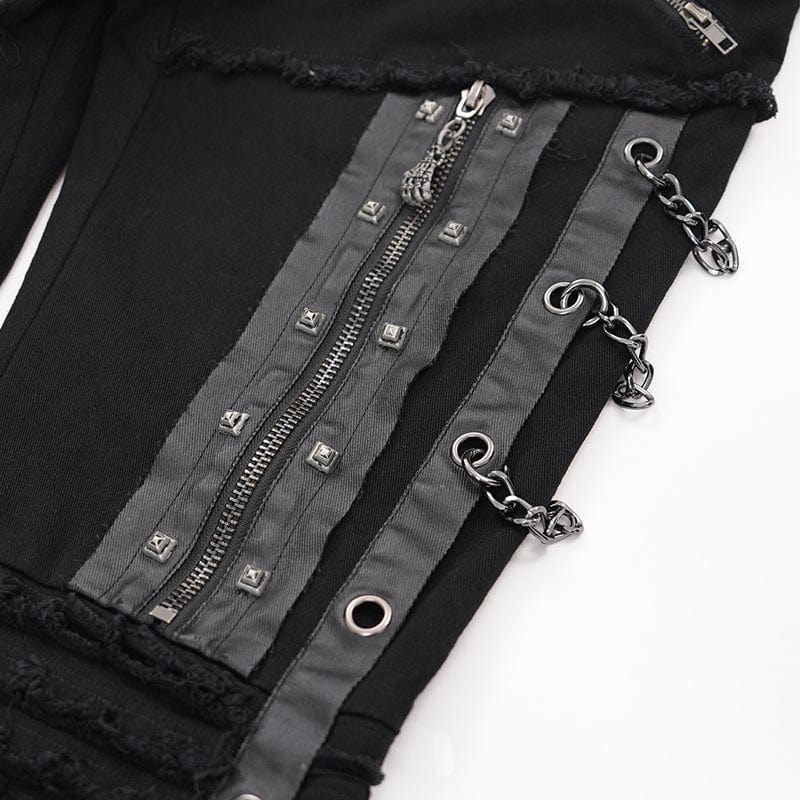 DEVIL FASHION Men's Gothic Eyelets Chains Studs Trousers