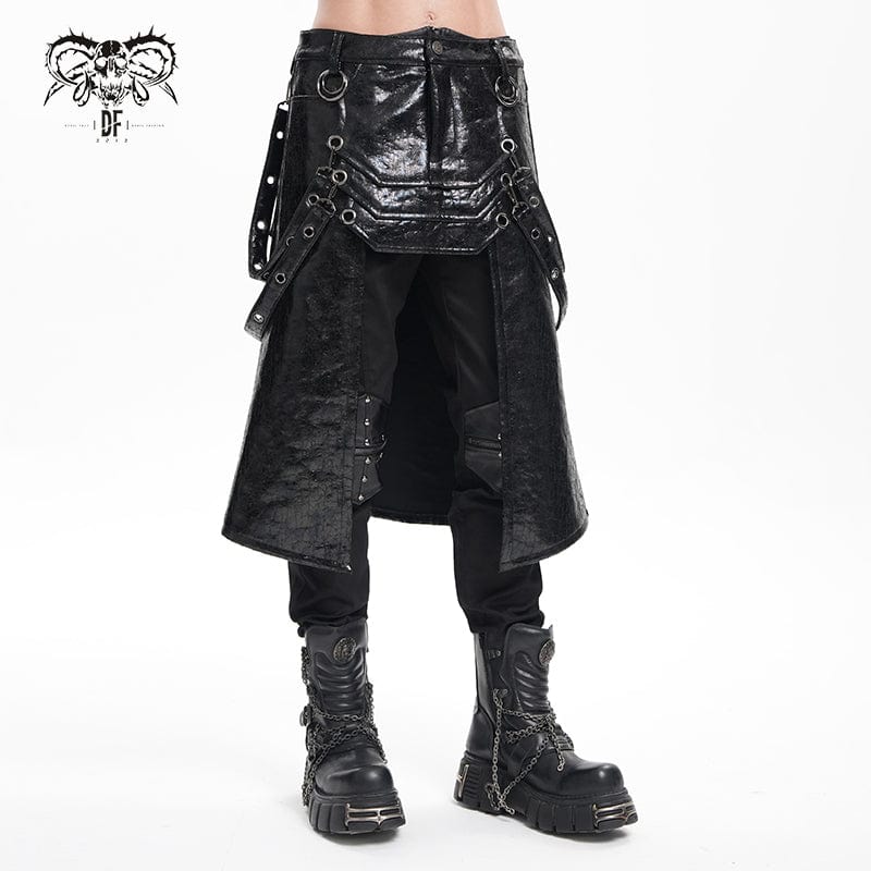 DEVIL FASHION Men's Gothic Eyelets Strap Rings Skirt