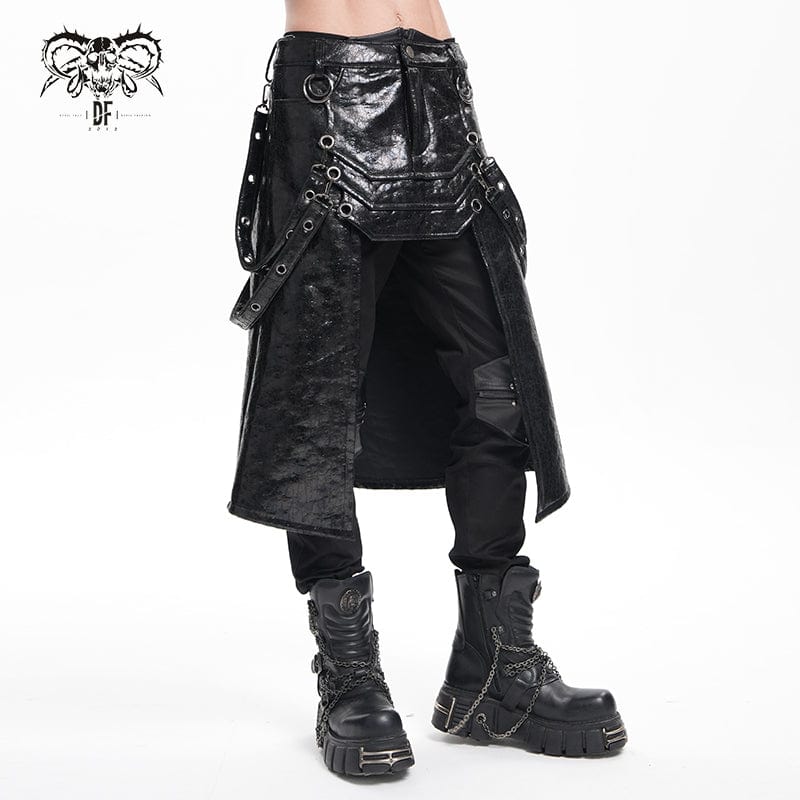 DEVIL FASHION Men's Gothic Eyelets Strap Rings Skirt