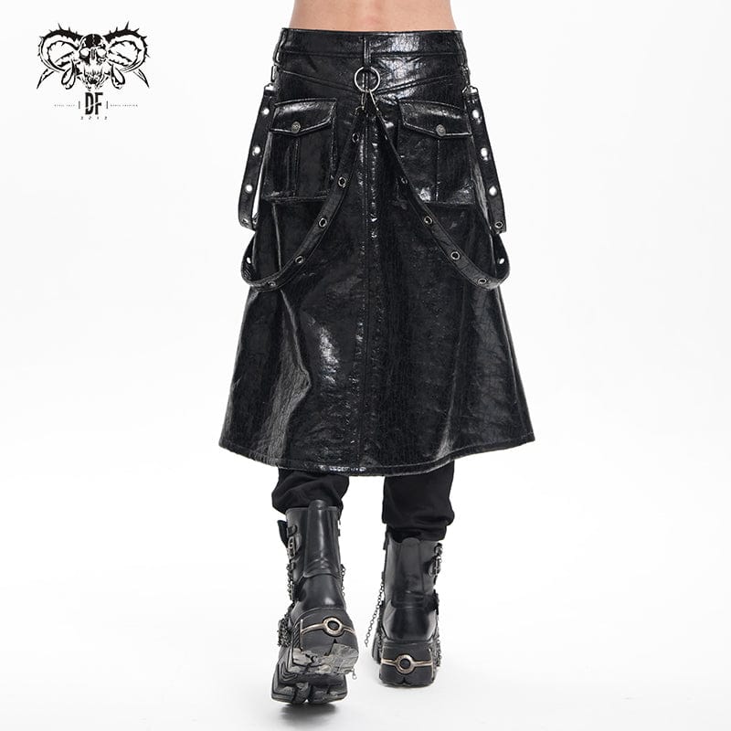 DEVIL FASHION Men's Gothic Eyelets Strap Rings Skirt