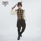 DEVIL FASHION Men's Gothic Faux Leather Splice Striped Pants
