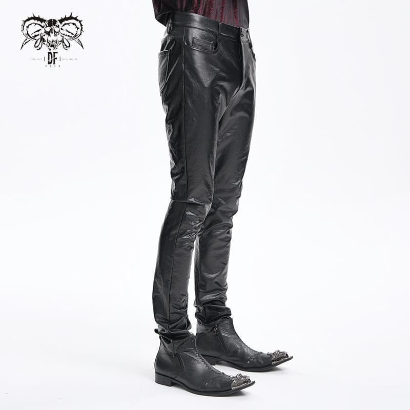 DEVIL FASHION Men's Gothic Faux Leathet Button Trousers