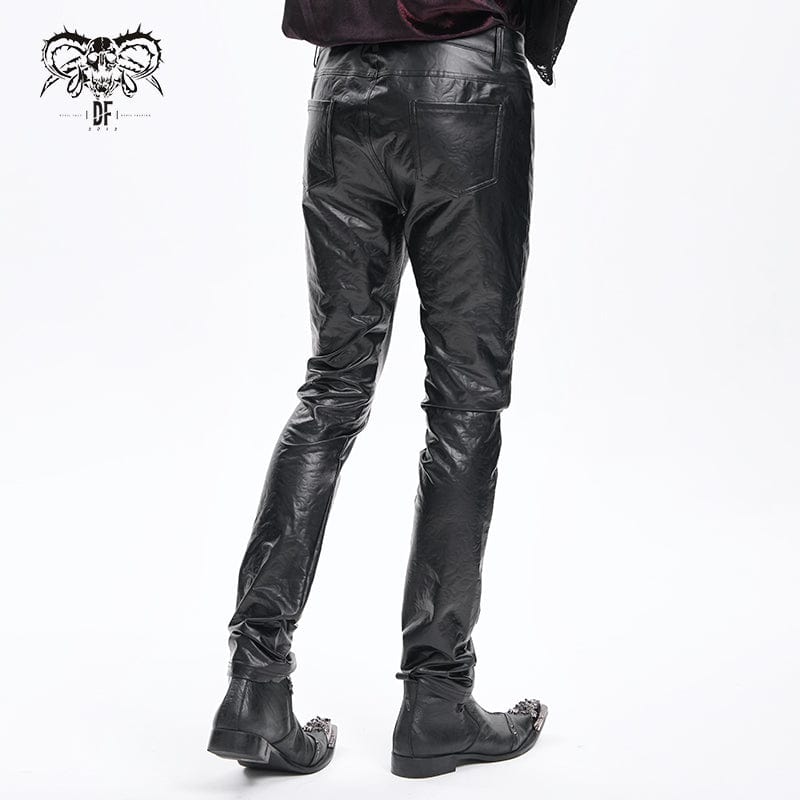 DEVIL FASHION Men's Gothic Faux Leathet Button Trousers