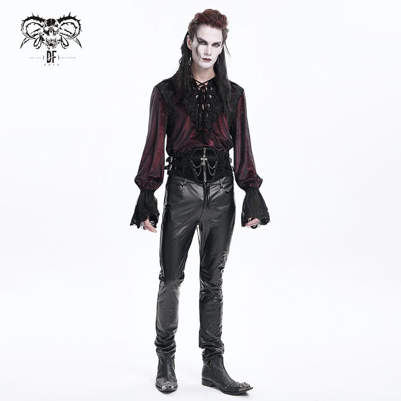 DEVIL FASHION Men's Gothic Faux Leathet Button Trousers