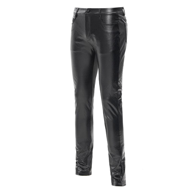 DEVIL FASHION Men's Gothic Faux Leathet Button Trousers