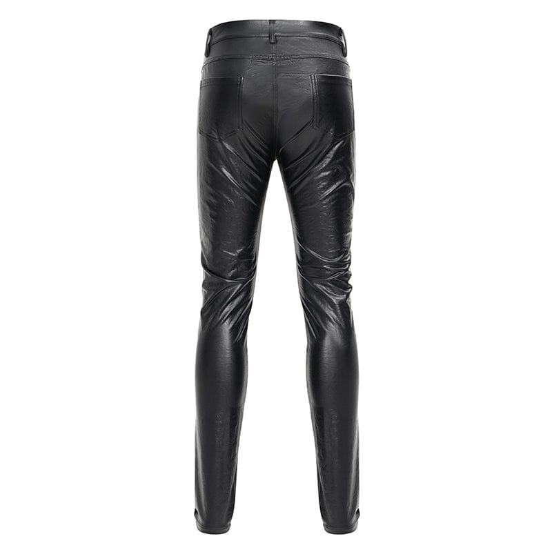 DEVIL FASHION Men's Gothic Faux Leathet Button Trousers