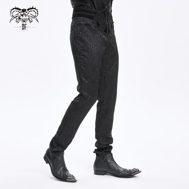 DEVIL FASHION Men's Gothic Floral Branded Zip Trousers