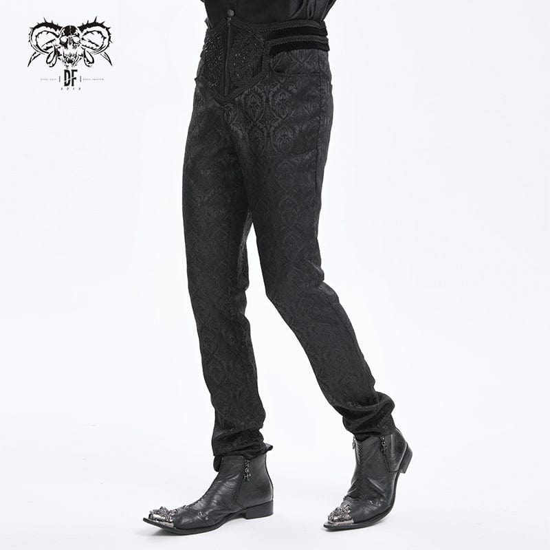 DEVIL FASHION Men's Gothic Floral Branded Zip Trousers