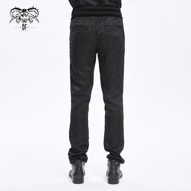 DEVIL FASHION Men's Gothic Floral Branded Zip Trousers