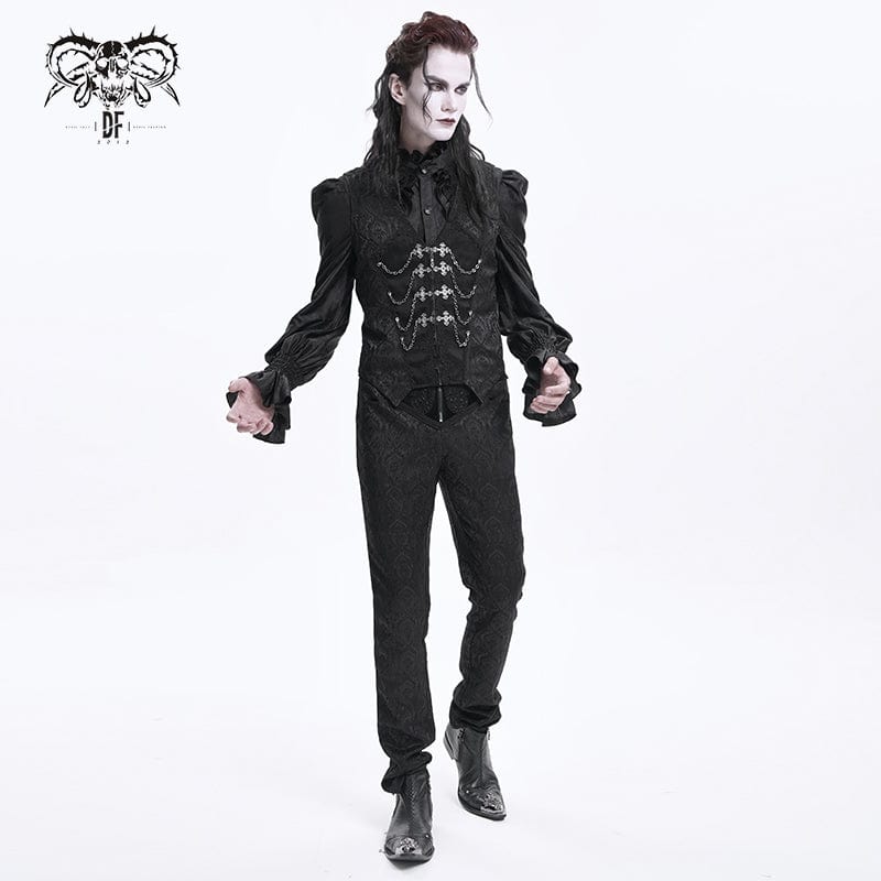 DEVIL FASHION Men's Gothic Floral Branded Zip Trousers