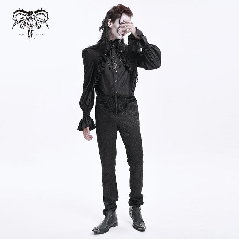 DEVIL FASHION Men's Gothic Floral Branded Zip Trousers